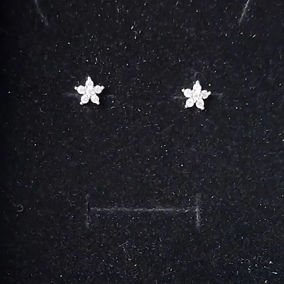 14K White Gold Plated Flower Earrings - Picture 2 of 12